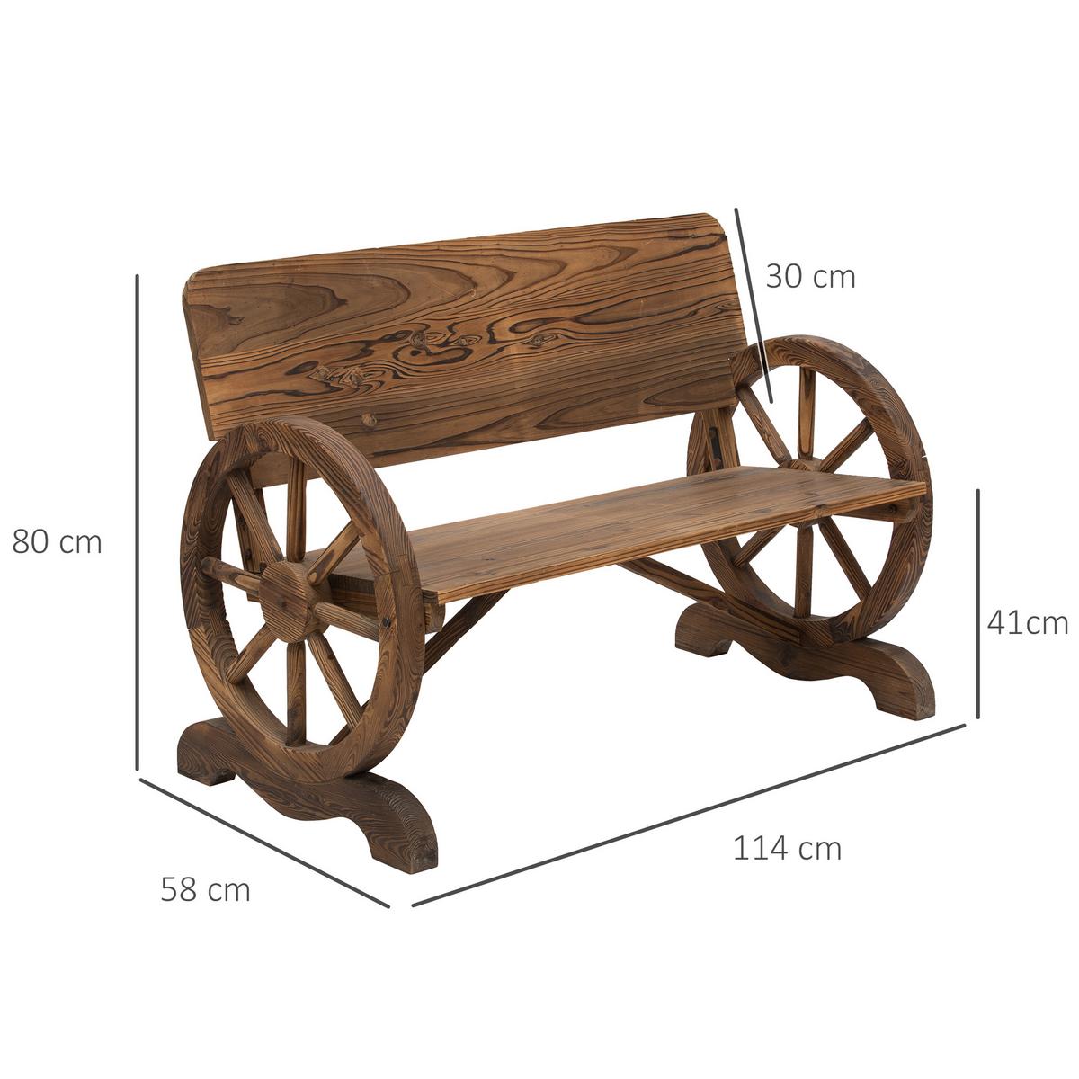 GARTENBANK mit Armlehne, Sitzbank mit Wagenräder-Design, Massivholz, Braun - Dunkelbraun, Holz (58/80/114cm) - Outsunny
