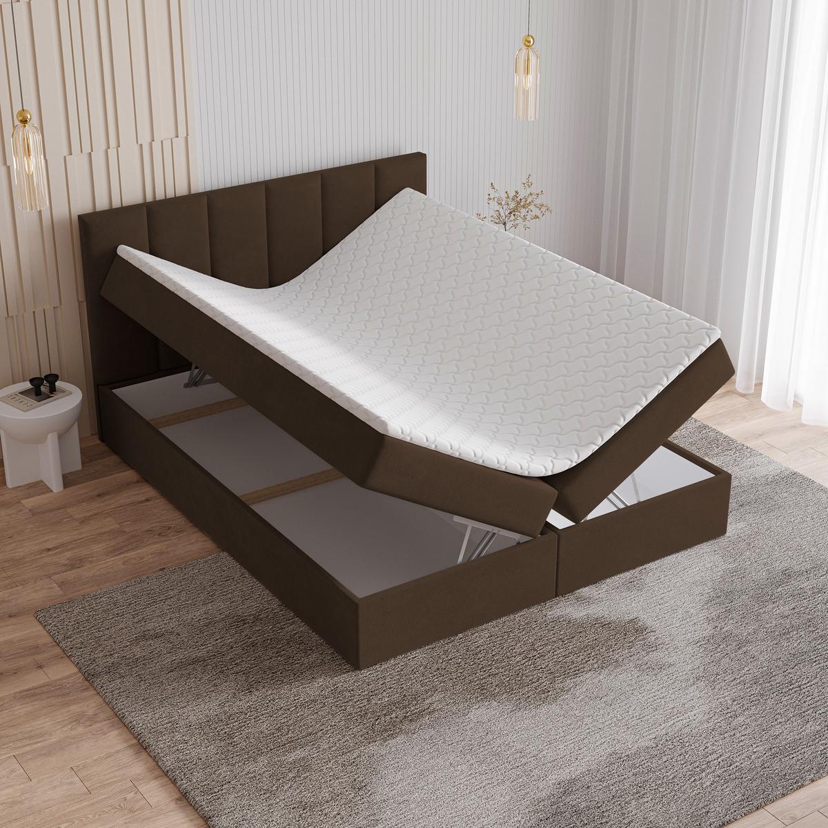 BOXBETT MERIL 140x200 cm mit Matratze und Topper - Braun - Braun, Holz (140/200cm) - MASSENO
