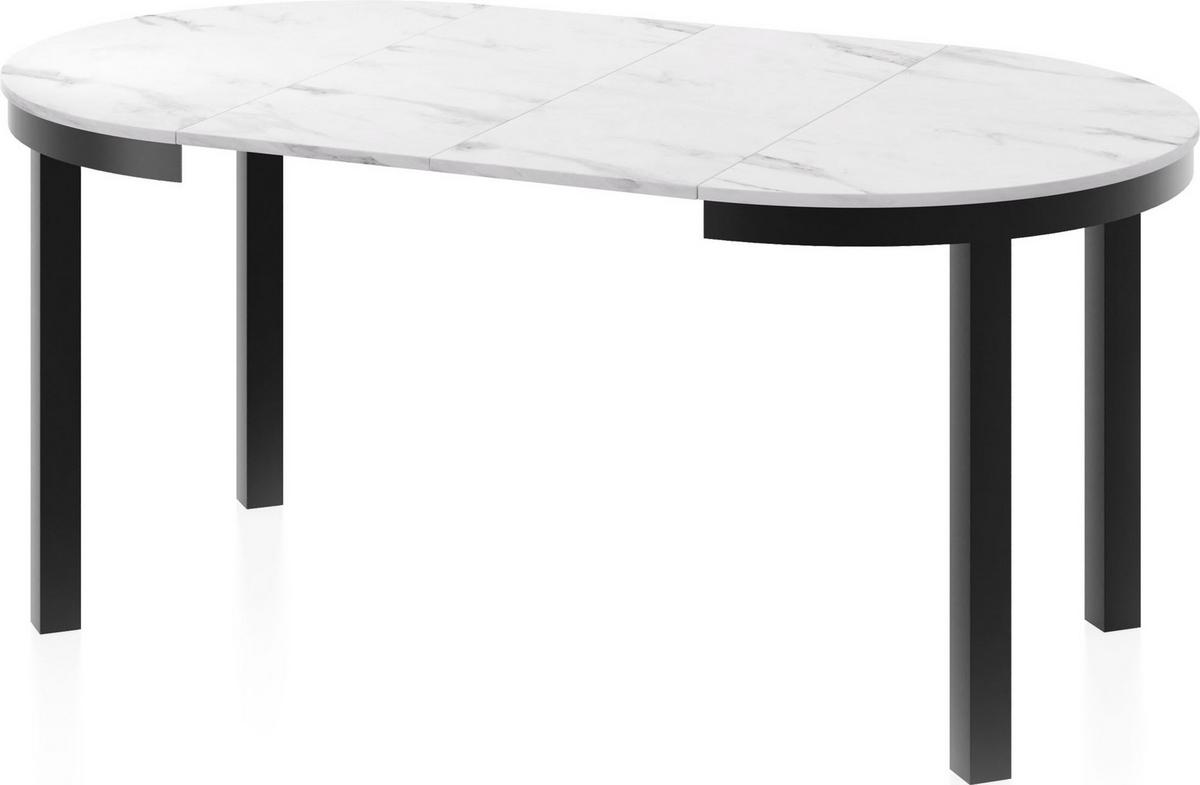 ESSTISCH Corin Schwarz runder ausziehbarer, Weißer Marmor 100-176/100/76 cm - Ecru/Schwarz, Holzwerkstoff/Metall (100/176/76cm) - WFL GROUP