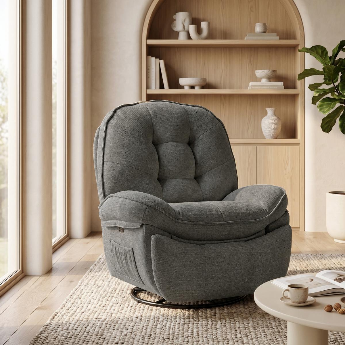 RELAXSESSEL Polyester Hellgrau - Creme/Hellgrau, Holzwerkstoff/Textil (94/104/95cm) - HOMCOM