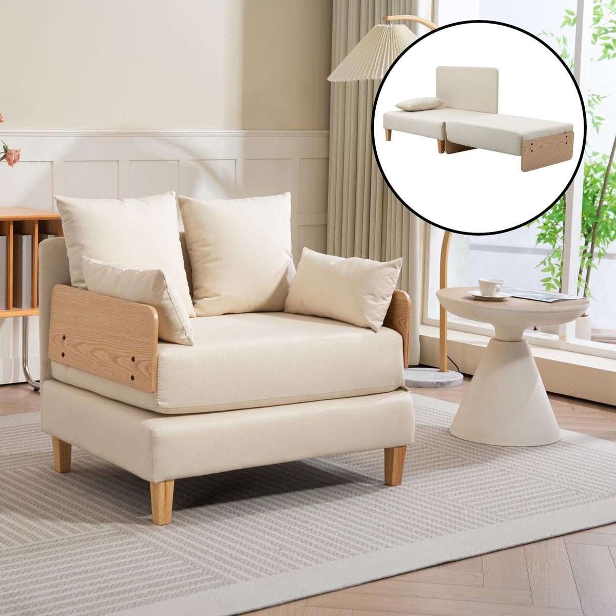 SCHLAFSOFA Seinlus - Beige, Holz/Holzwerkstoff (88/47/68cm) - [en.casa]