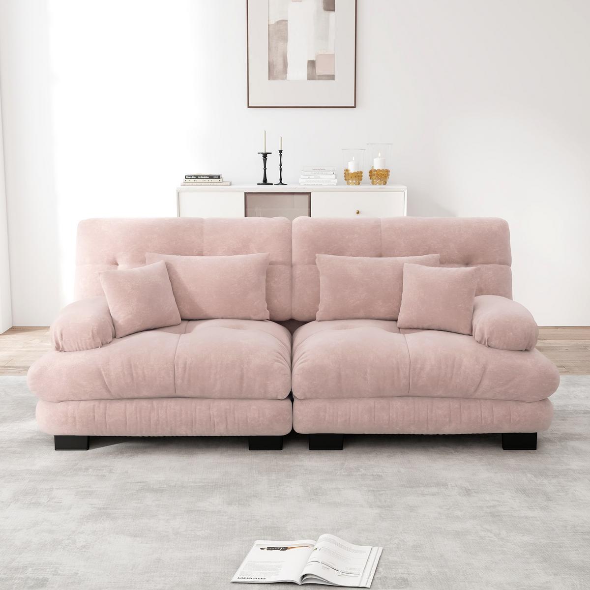 2-SITZER SOFA chenille rosa mit 4 kissen & modularem design - Pink, Textil (220/81/77cm) - Urban Meuble