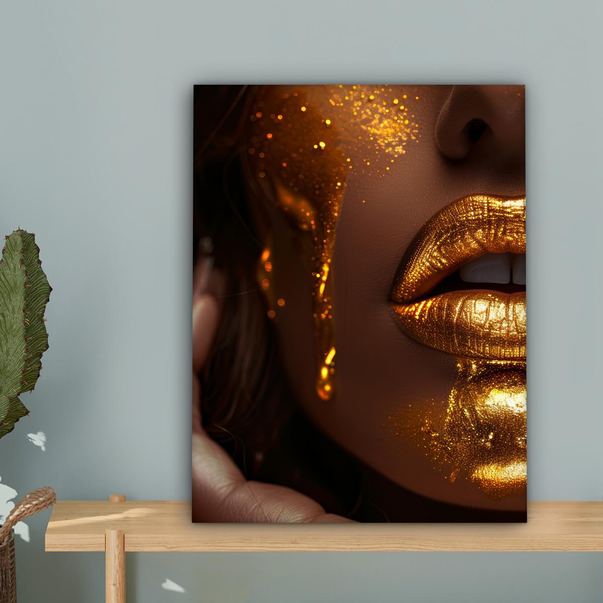 LEINWANDBILD Frau - Gold - Luxus - Porträt Room Decor 30x40 cm - Goldfarben, Textil (30/40cm) - MuchoWow