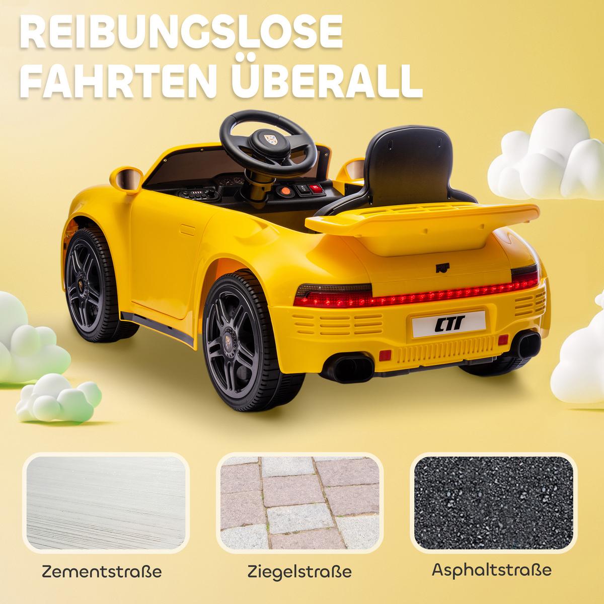 KINDER-ELEKTROAUTO 12V Kinderauto mit 2,4 GHz Fernbedienung, 2 Motor, Softstart - Gelb, Metall (103/55/44cm) - AIYAPLAY