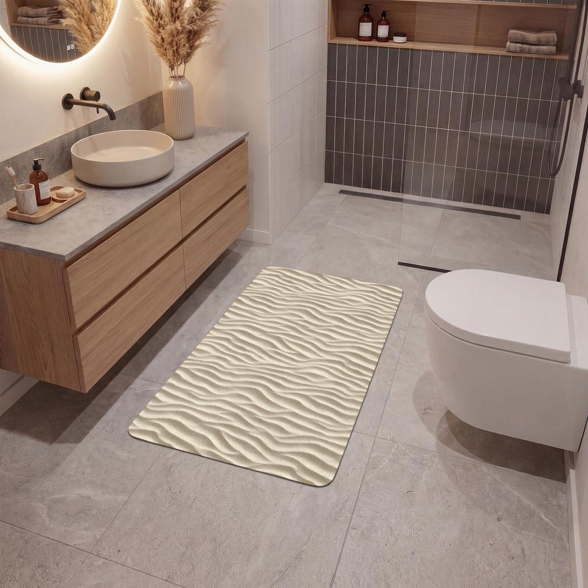 BADEMATTE Sand - Wellen - Beige 60x90 cm - Beige, Textil (60/90cm) - OnlyWow