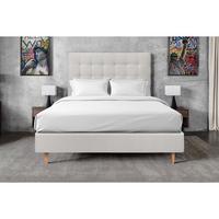 KOPFTEIL gepolstert - Gesteppt – hellgrauer Samtstoff - 135 cm - Beige/Hellgrau, Karton/Holz (135/120/10cm) - Sommeil de Plomb