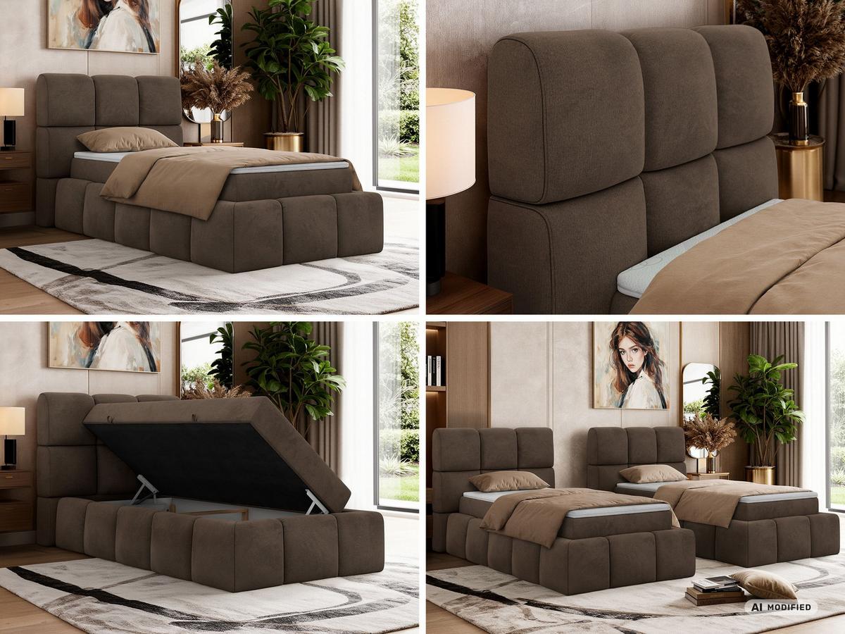 BOXBETT NIRA 90/200 - Braun Velvet - Topper T25 - H3 - Schwarz/Braun, Kunststoff/Textil (90/200cm) - MKS