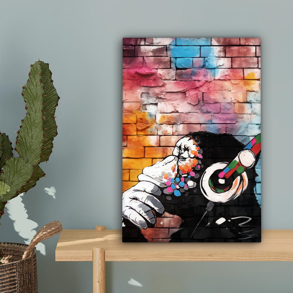LEINWANDBILD Affe - Graffiti - Musik Deko Wohnzimmer 20x30 cm - Multicolor, Textil (20/30cm) - MuchoWow