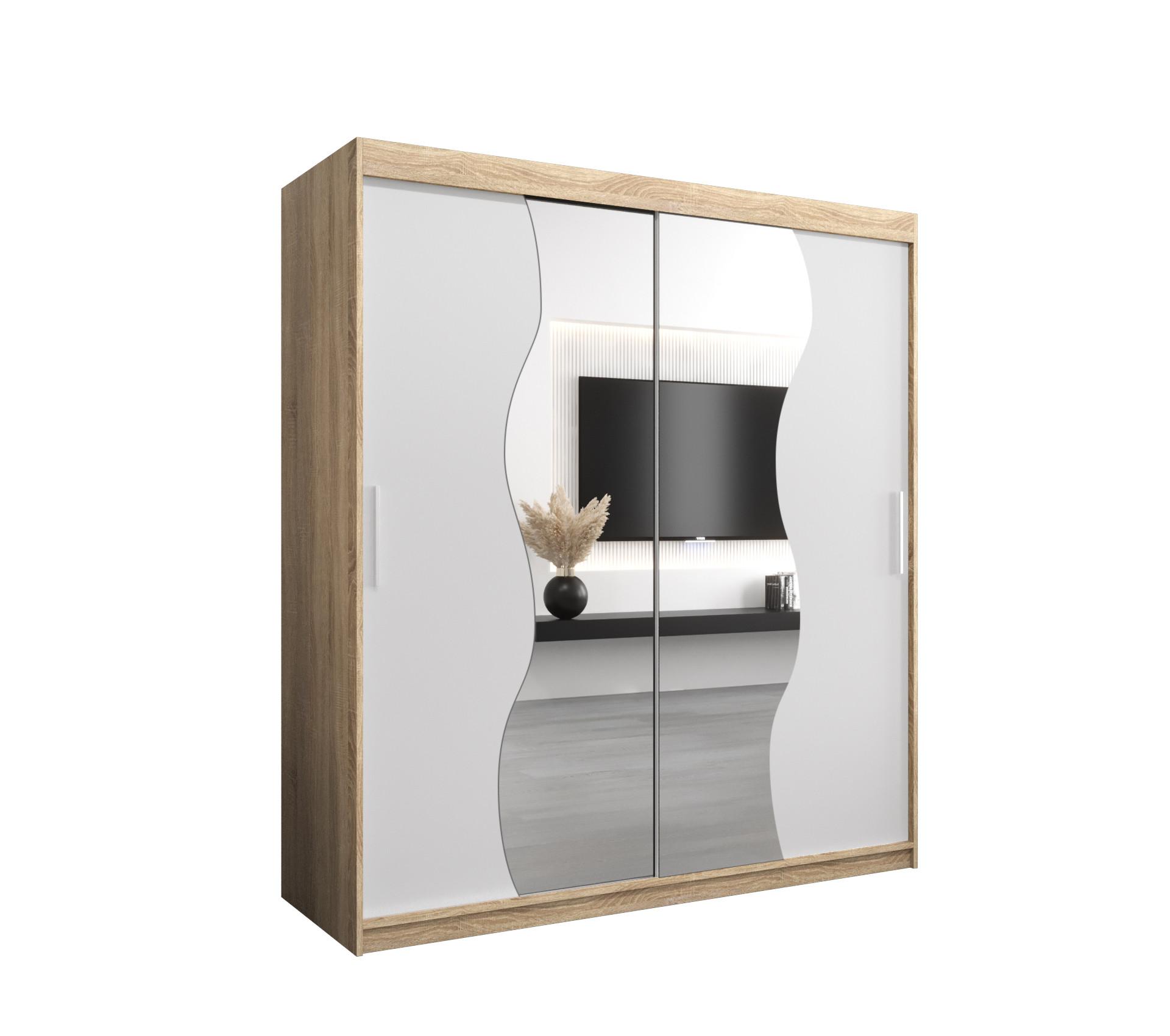 SCHWEBETÜRENSCHRANK 200/180/62 2-türig - Silberfarben/Weiß, Holz/Kunststoff (180/200/62cm) - MÖBEL KRYSPOL