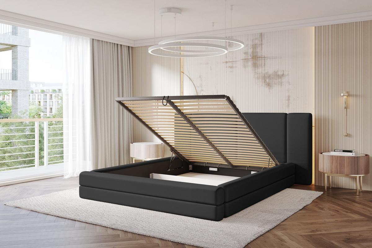 POLSTERBETT mit Bettkasten und Lattenrost, Bett mit Matratze H3/H4 - TEVO 140x200 Schwarz - Schwarz Hochglanz, Holzwerkstoff/Textil (140/200cm) - ALTDECOR