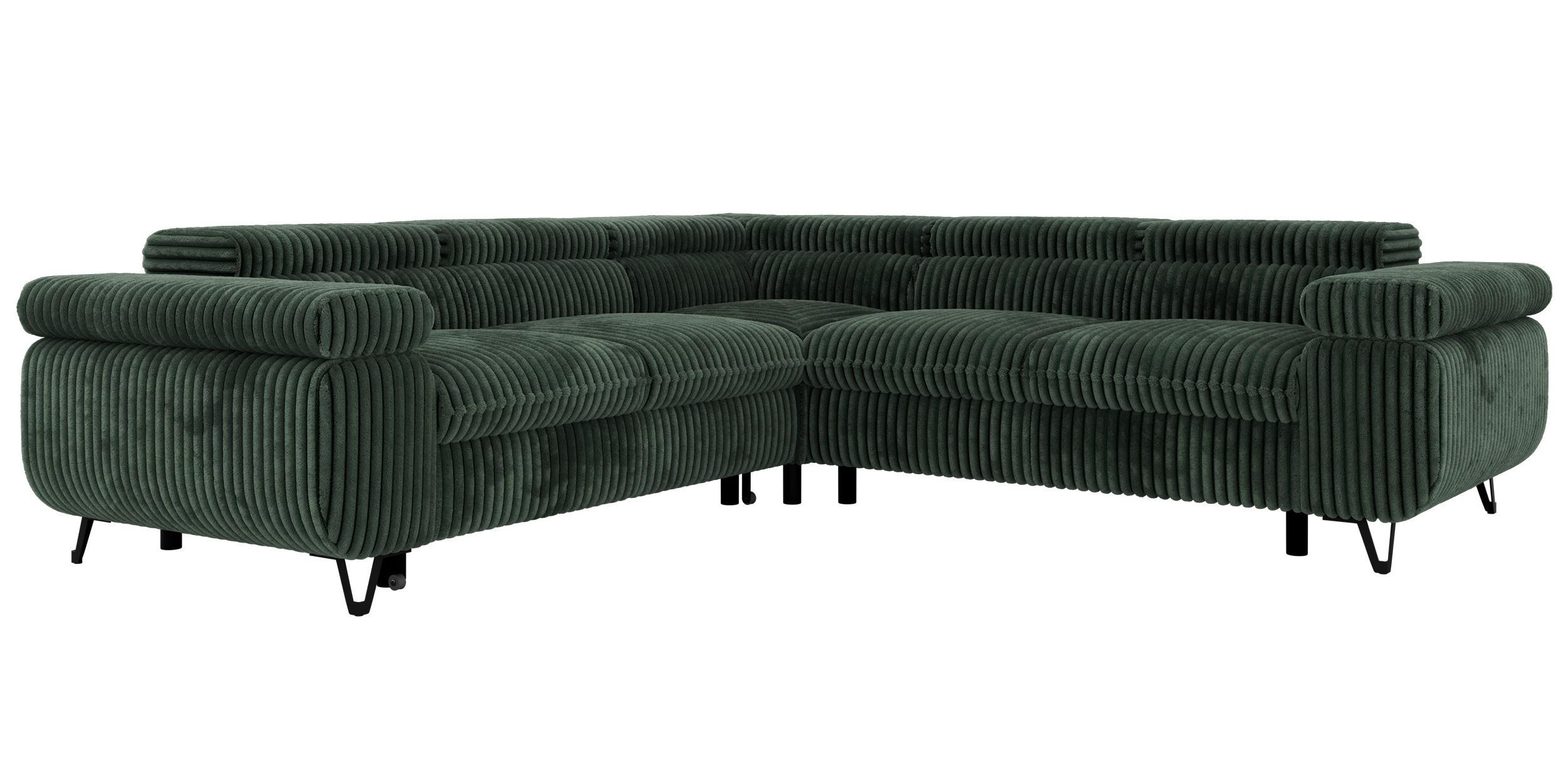 ECKSOFA QUADRO L - Dunkelgrün Cord - Rechts Seite - Dunkelgrün/Schwarz, Textil/Metall (269/269cm) - MKS