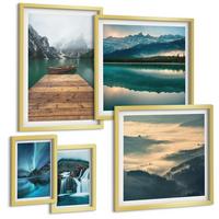 BILDER SET 5er Set - 50x50 cm & 20x30 cm & 40x60 cm Goldrahmen - Abstrakte Monstera-Palmenblätter - Goldfarben, Kunststoff (40/60cm) - TULUP