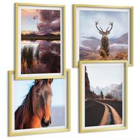 BILDER SET 4er Set - 50x50 cm & 40x60 cm Goldrahmen - Berglandschaften, Rentiere, Pferdestraße - Goldfarben, Kunststoff (50/50cm) - TULUP