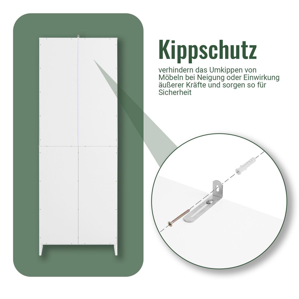 BADEZIMMERSCHRANK Weiß - Weiß, Holzwerkstoff (60/170/30cm) - SoBuy