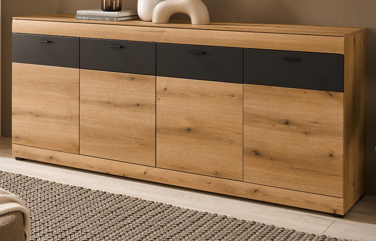 SIDEBOARD in Eiche, grau 200 cm, große kommode mit Soft-Close - Kaschmir/Eichefarben, Holzwerkstoff/Kunststoff (200/87/42cm) - Furn.Design