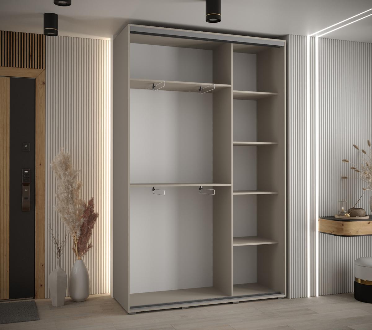 SCHWEBETÜRENSCHRANK 235,2/150/45 3-türig - Kaschmir/Schwarz, Holz/Metall (150/235.2/45cm) - MÖBEL KRYSPOL