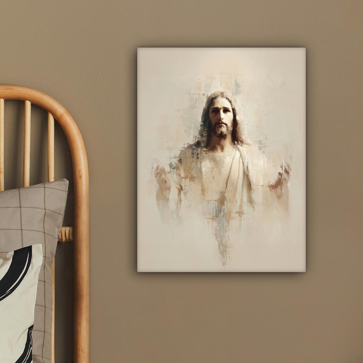 LEINWANDBILD Porträt - Abstrakt - Jesus - Beige Room Decor 30x40 cm - Beige, Textil (30/40cm) - MuchoWow