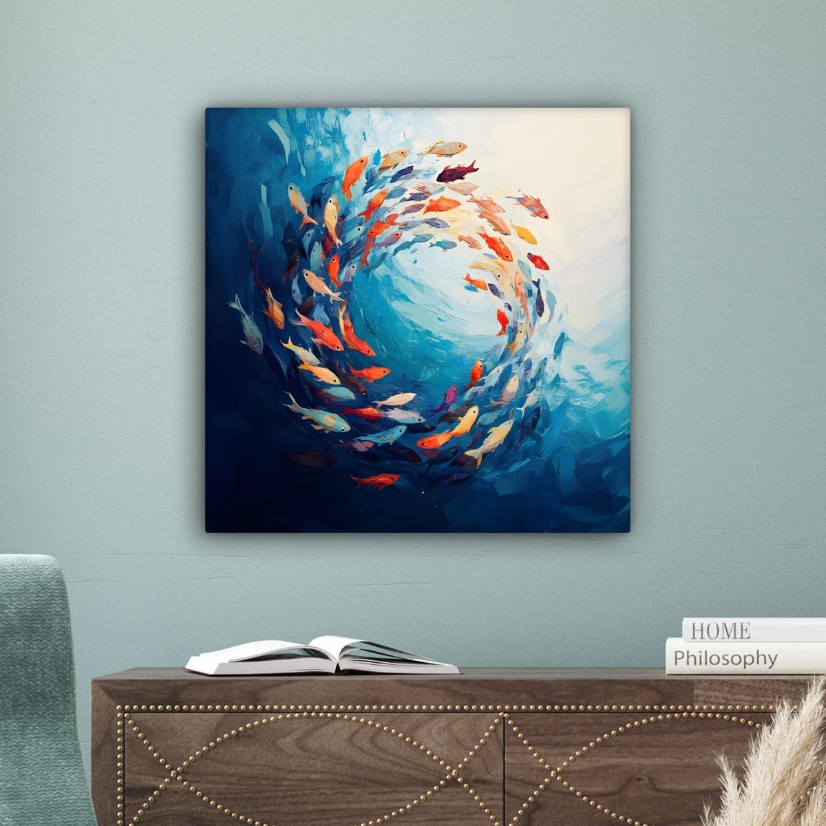 LEINWANDBILD Meer - Fische - Bunt - Dynamisch Wandbild Wohnzimmer 50x50 cm - Hellblau, Textil (50/50cm) - MuchoWow