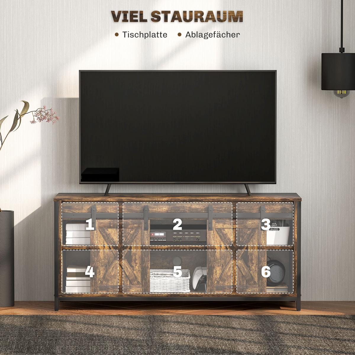 TV-SCHRANK, Fernsehtisch für Fernseher bis zu 60 Zoll, Lowboard, Fernsehschrank - Schwarz/Braun, Holzwerkstoff/Metall (40/54/120cm) - HOMCOM