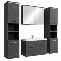 BADMÖBEL-SET Paso LED 5 Teile Dunkel Grau - 80 x 35 x 55 cm - Grau, Holz (80/55/40cm) - Badplaats