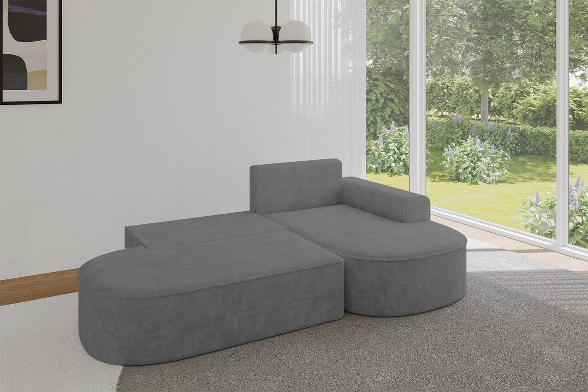 ECKSOFA mit Schlaffunktion und Bettkasten Ottomane Rechts MARI-L1-S - 283x167x73 cm Grau Velours - Anthrazit/Schwarz, Holzwerkstoff/Kunststoff (167/283cm) - ALTDECOR
