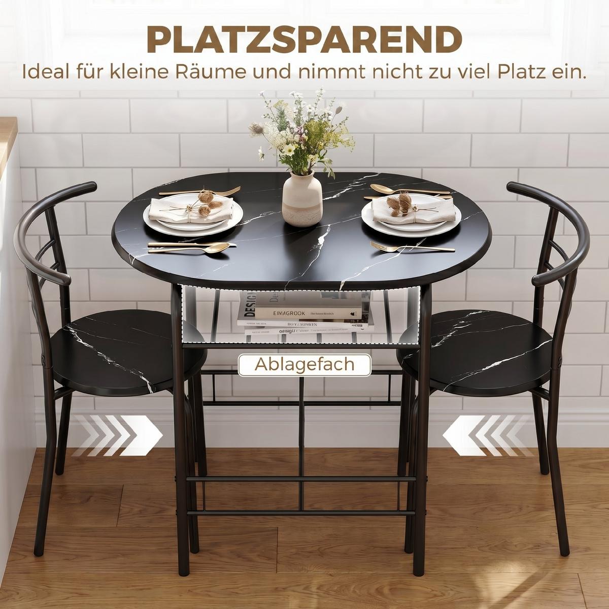 ESSGRUPPE MDF Metall Schwarz - Schwarz, Holzwerkstoff/Metall (52/76/80cm) - HOMCOM