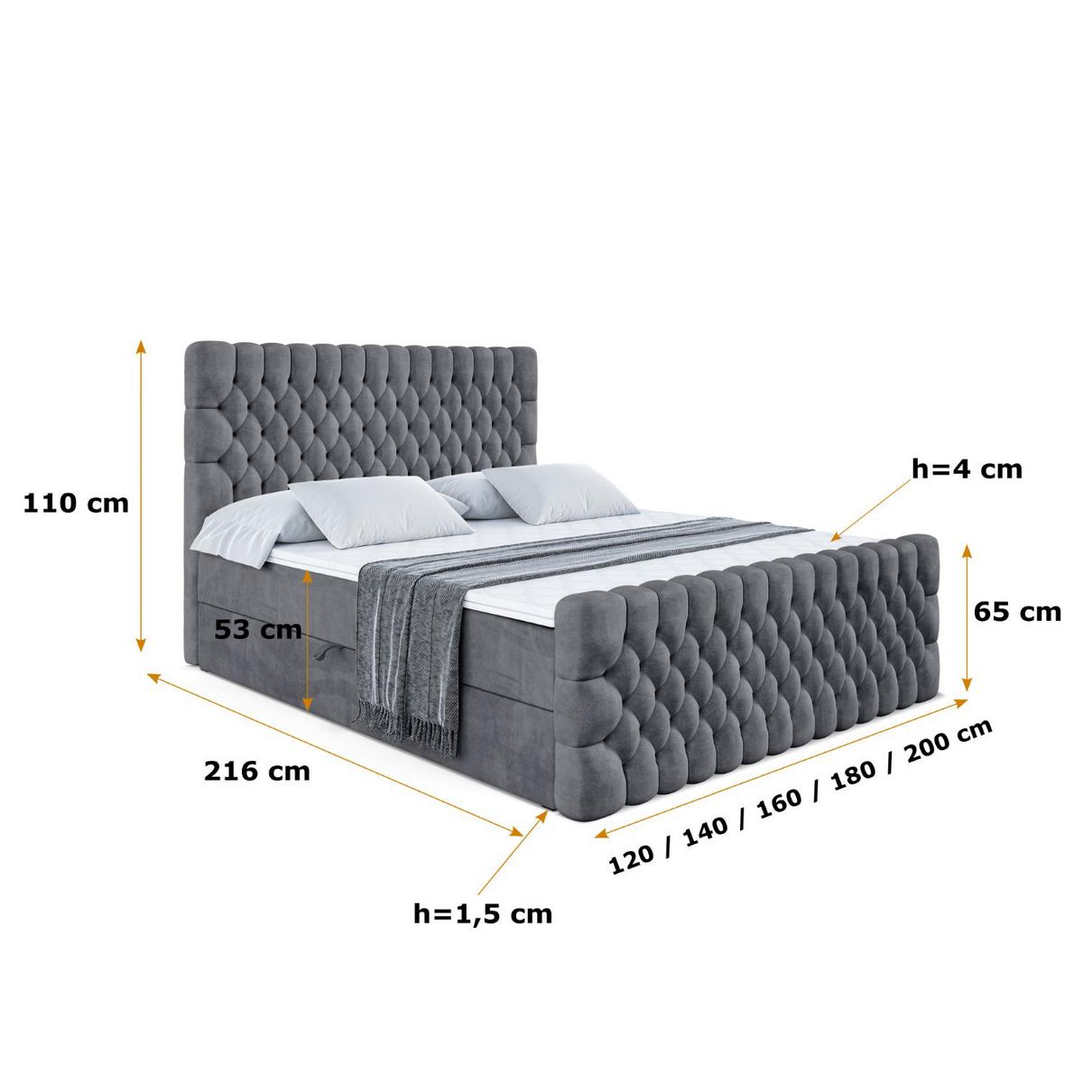 BOXBETT SERENE-Z - 120 x 200 - H3 - Dunkelgrau - Dunkelgrau, Holzwerkstoff (120/200cm) - ALTDECOR