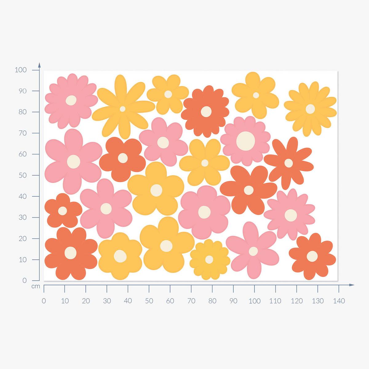 WANDAUFKLEBER 100x140cm - Dekorative Blumen - Multicolor, Kunststoff (100/140/0.1cm) - Wallfluent