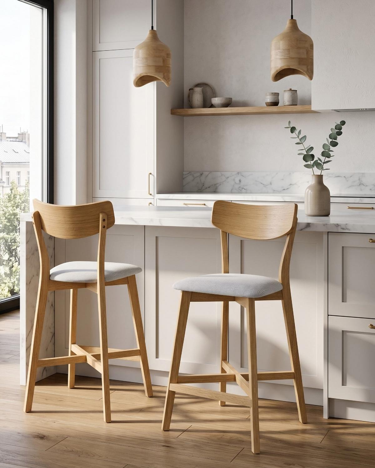 BARSTUHL 2er-Set Holz Hellbraun/Grau Holly - Hellbraun, Holz (49/93/54cm) - Beliani