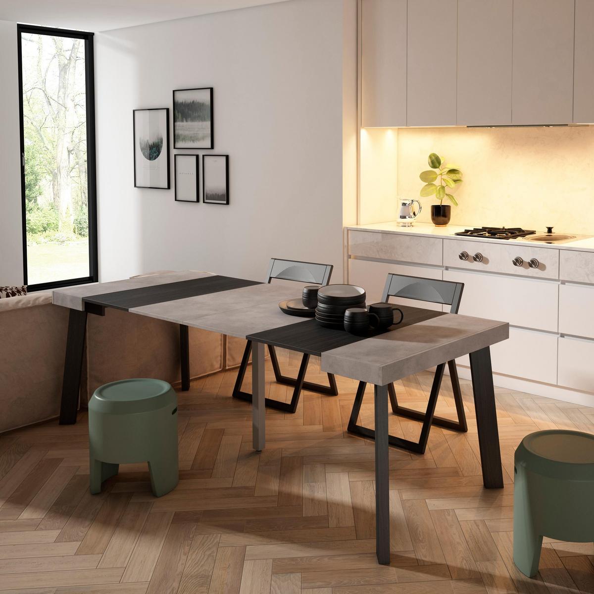 ESSTISCH ausziehbar 58 bis 222cm, für 10 Gäste, zementgrau, 58/90/73cm - Grau, Holzwerkstoff (90/222/73cm) - Skraut Home