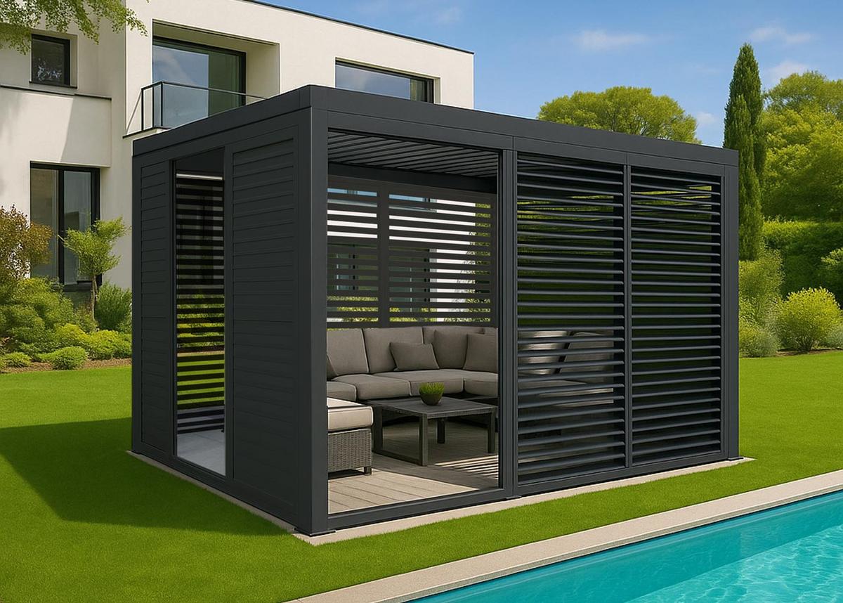 PERGOLA MIT SCHIEBETÜR Anthrazit - Anthrazit, Metall (300/220/300cm) - MCW