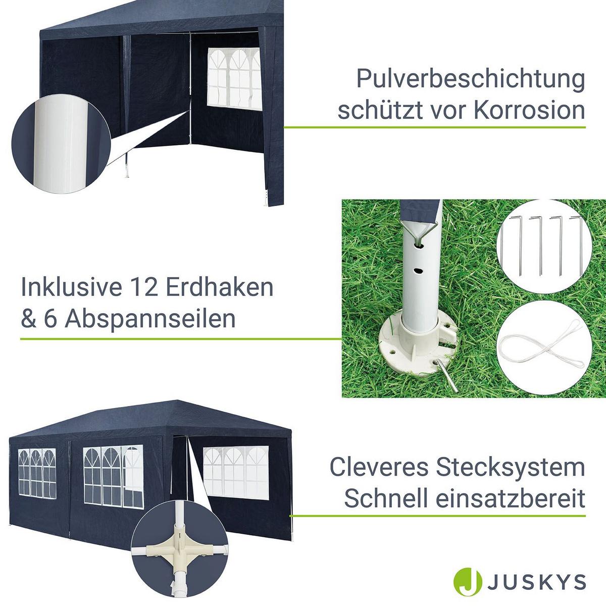 PARTYZELT Gartenzelt blau 3x6 m - Blau, Metall (300/250/600cm) - Juskys