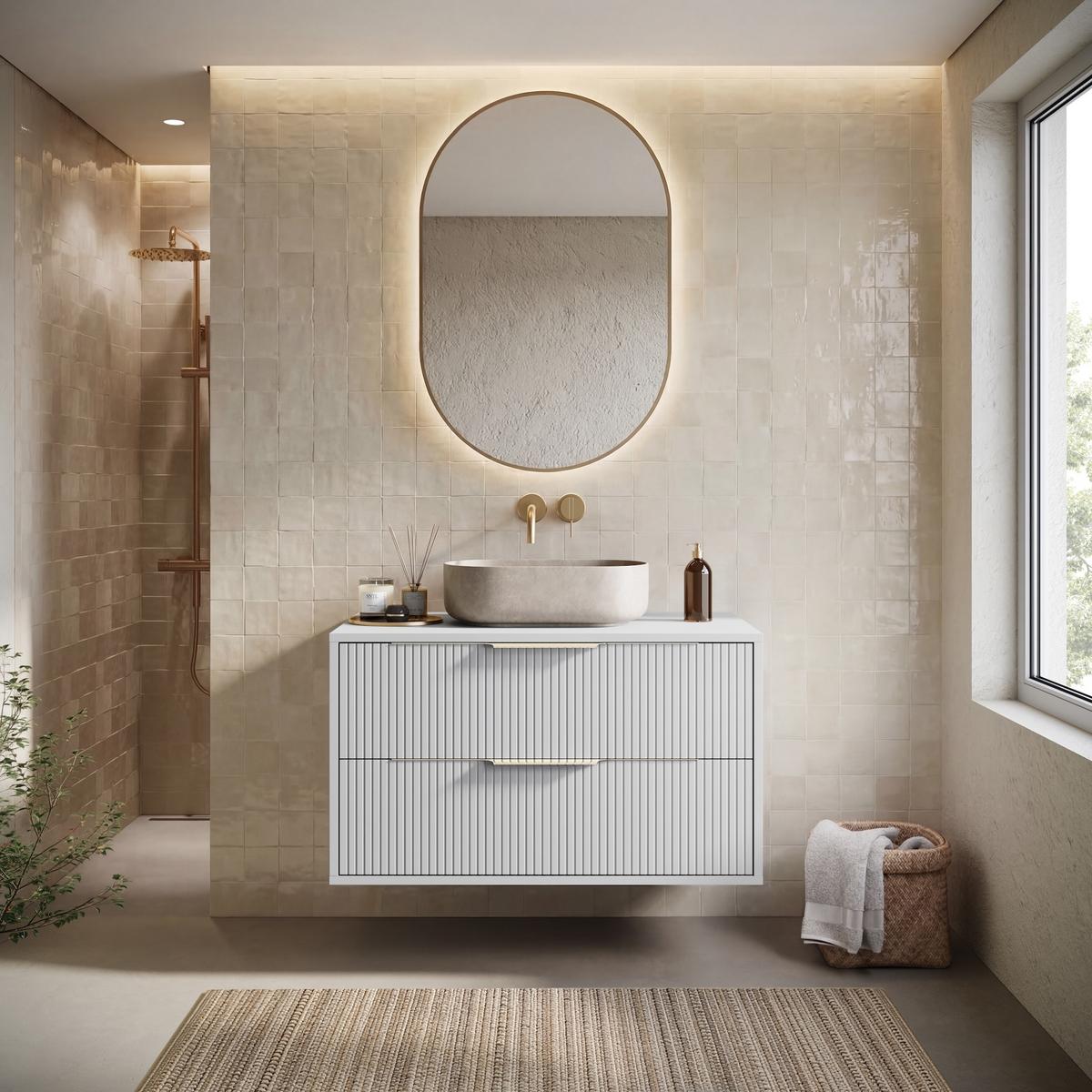 WASCHBECKENUNTERSCHRANK Rimini 2 Schubladen Weiß Matt - 80 x 46 x 46 cm - Weiß, Holz (80/46/46cm) - Badplaats