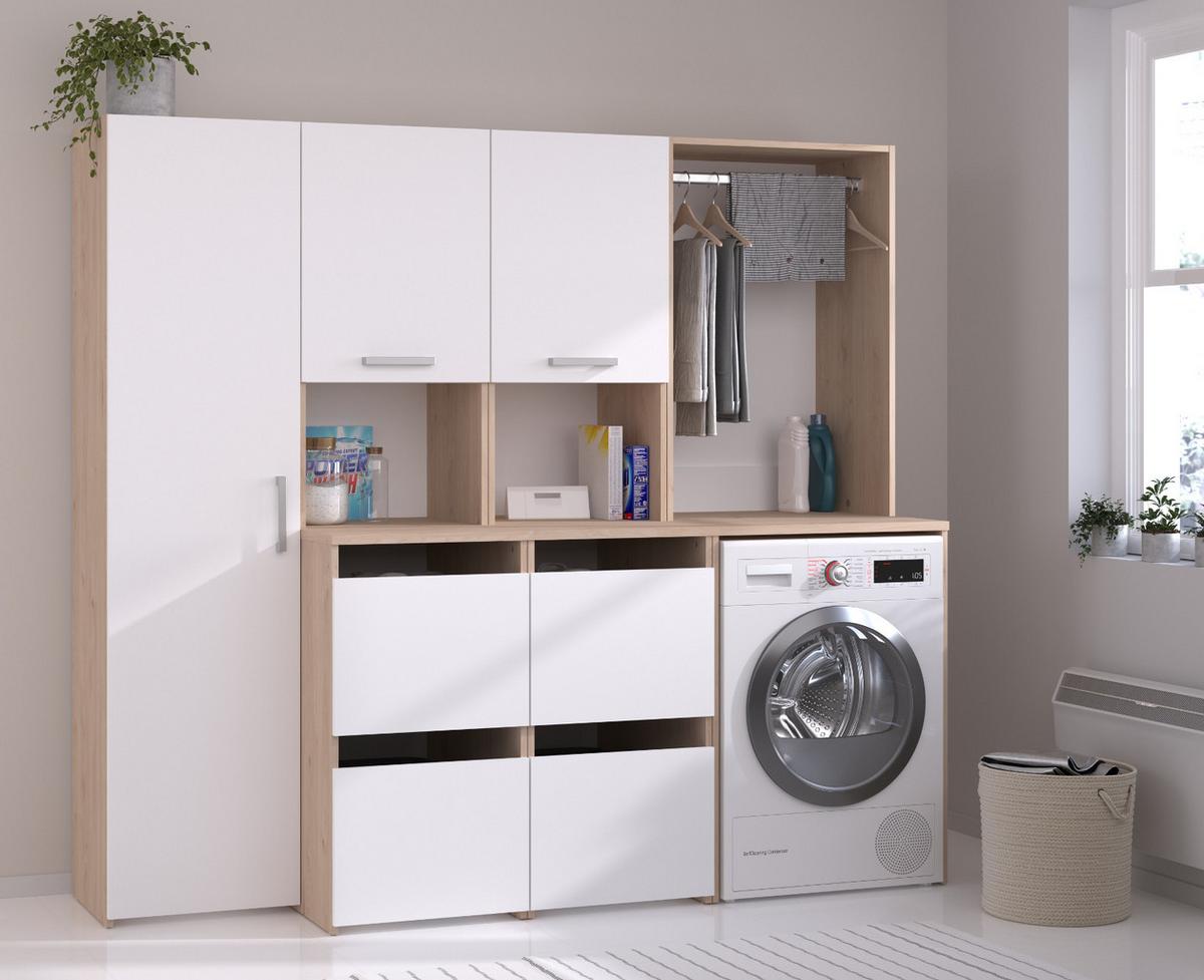 WASCHMASCHINENSCHRANK weiß, Eiche Jackson, Umbauschrank Set 3-teilig 204 cm mit viel Stauraum - Eichefarben/Silberfarben, Holzwerkstoff/Kunststoff (204/184/67cm) - Parisot Meuble