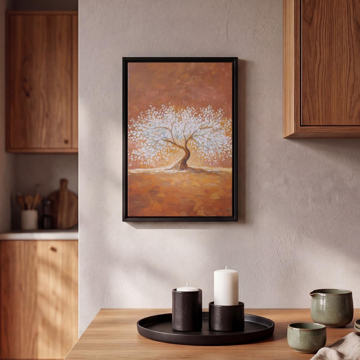 LEINWAND Bilder mit Rahmen - Abstrakt - Baum - Weiß - Blätter - 20x30 - Braun, Textil (20/30cm) - MuchoWow