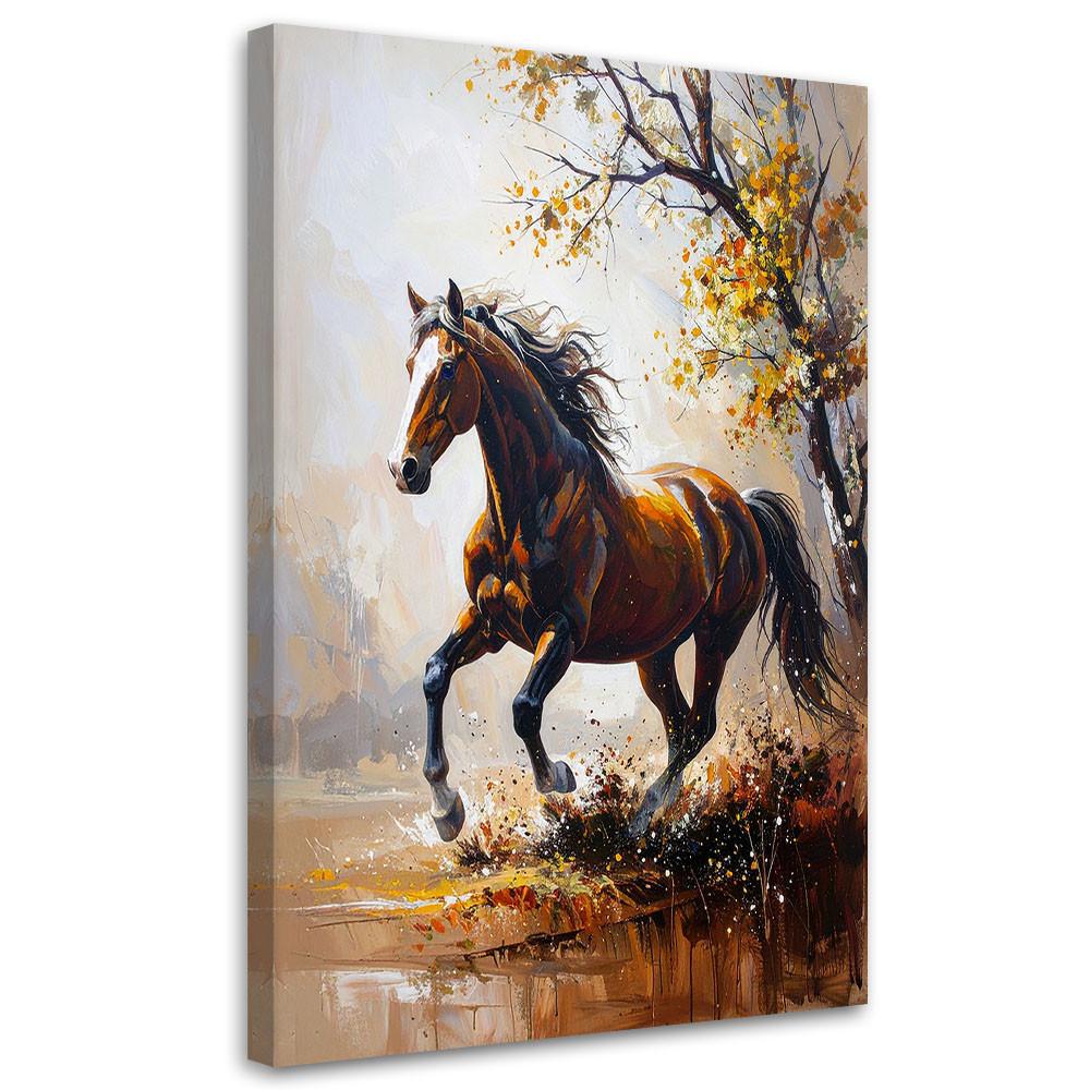 WANDBILD, Galoppierendes Pferd - Tiere - Natur - Braun, Textil (70/100cm) - Feeby