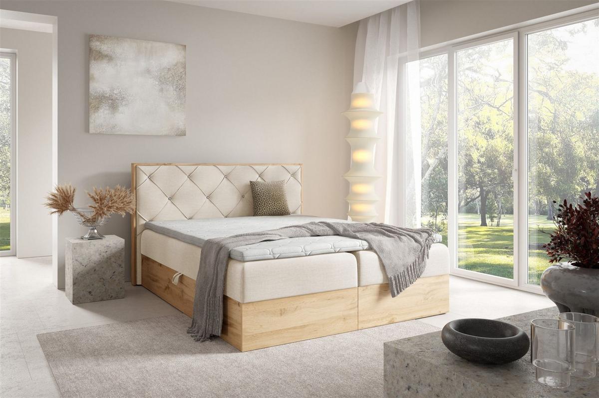 BOXBETT Helios - Creme, Holzwerkstoff/Textil (140/200cm) - Fun Möbel