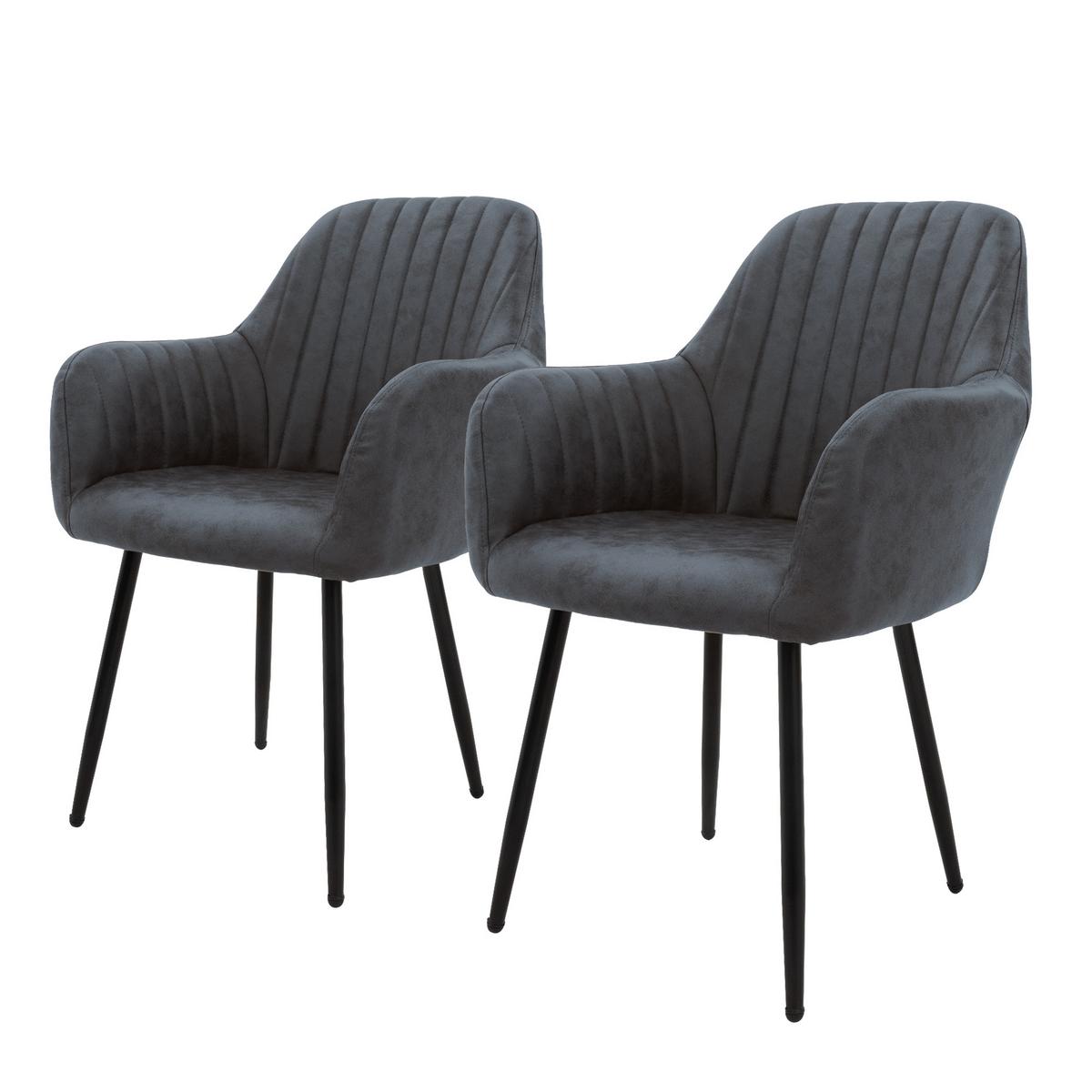 ESSZIMMERSTUHL 2er Set Anthrazit Kunstleder - Anthrazit/Schwarz, Textil/Metall (60/84/58cm) - ML-DESIGN