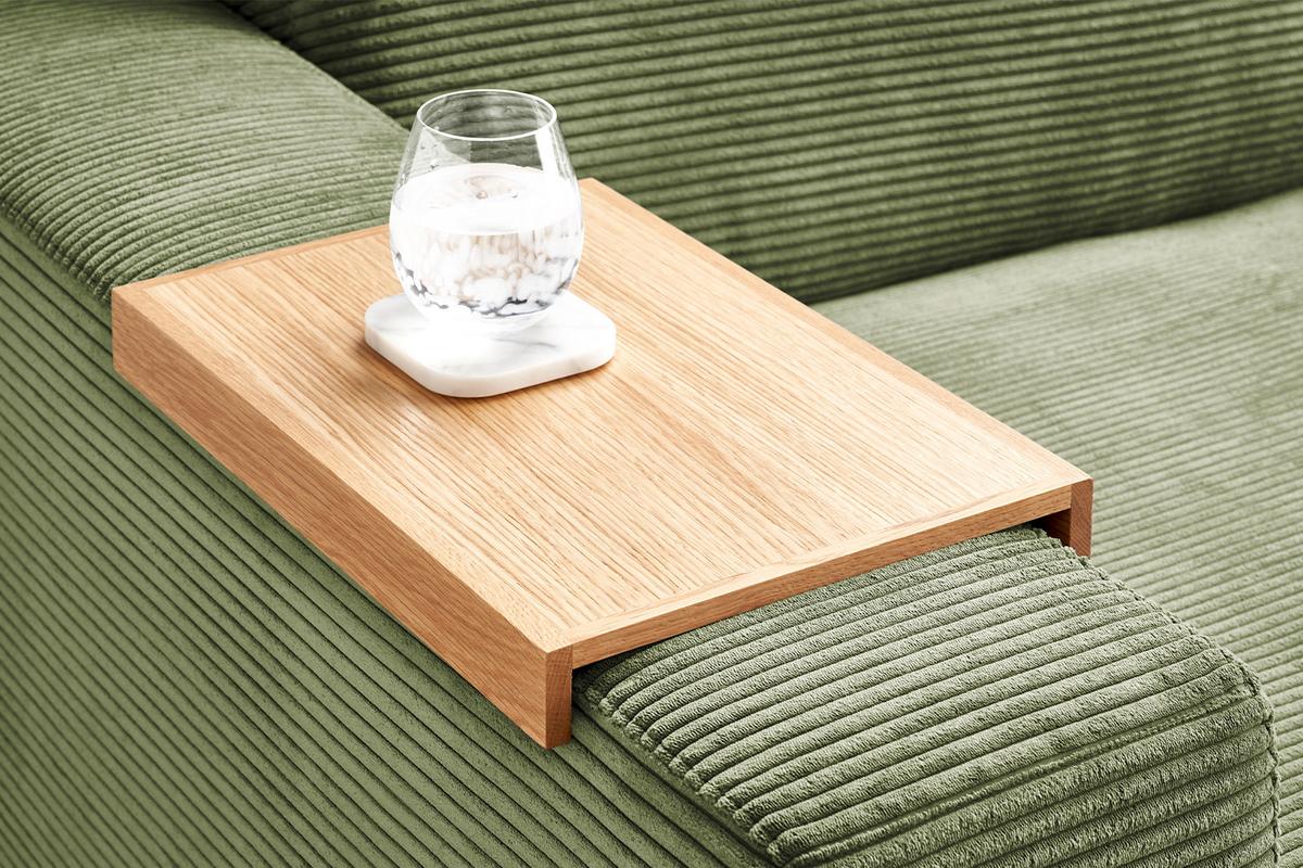 BIG SOFA MIT TABLETT MADELINE Grün Cord - Schwarz/Olivgrün, Kunststoff/Textil (290/85/170cm) - KAWOLA