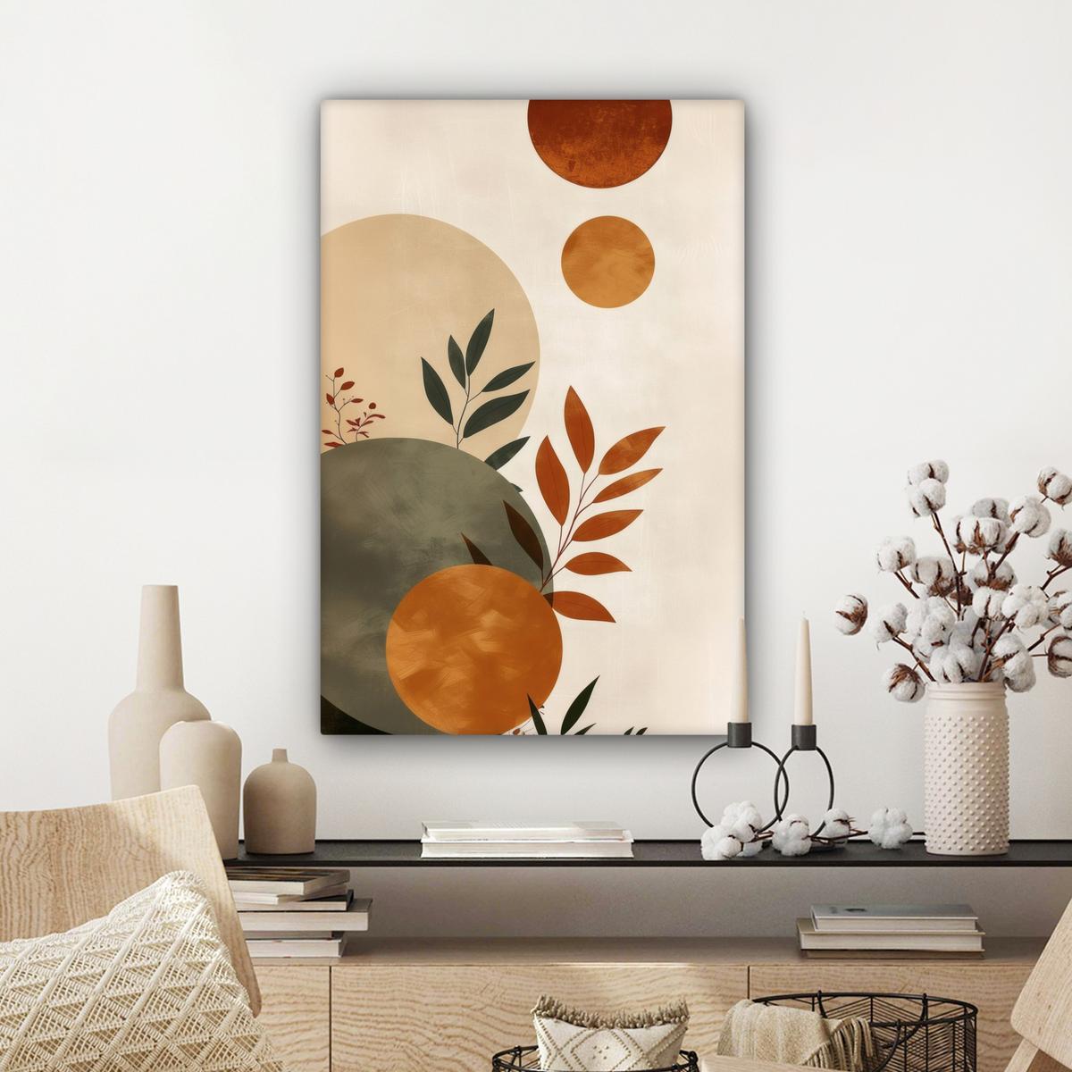 LEINWANDBILD Formen - Rund - Blätter - Beige Wanddeko 40x60 cm - Rostfarben, Textil (40/60cm) - MuchoWow
