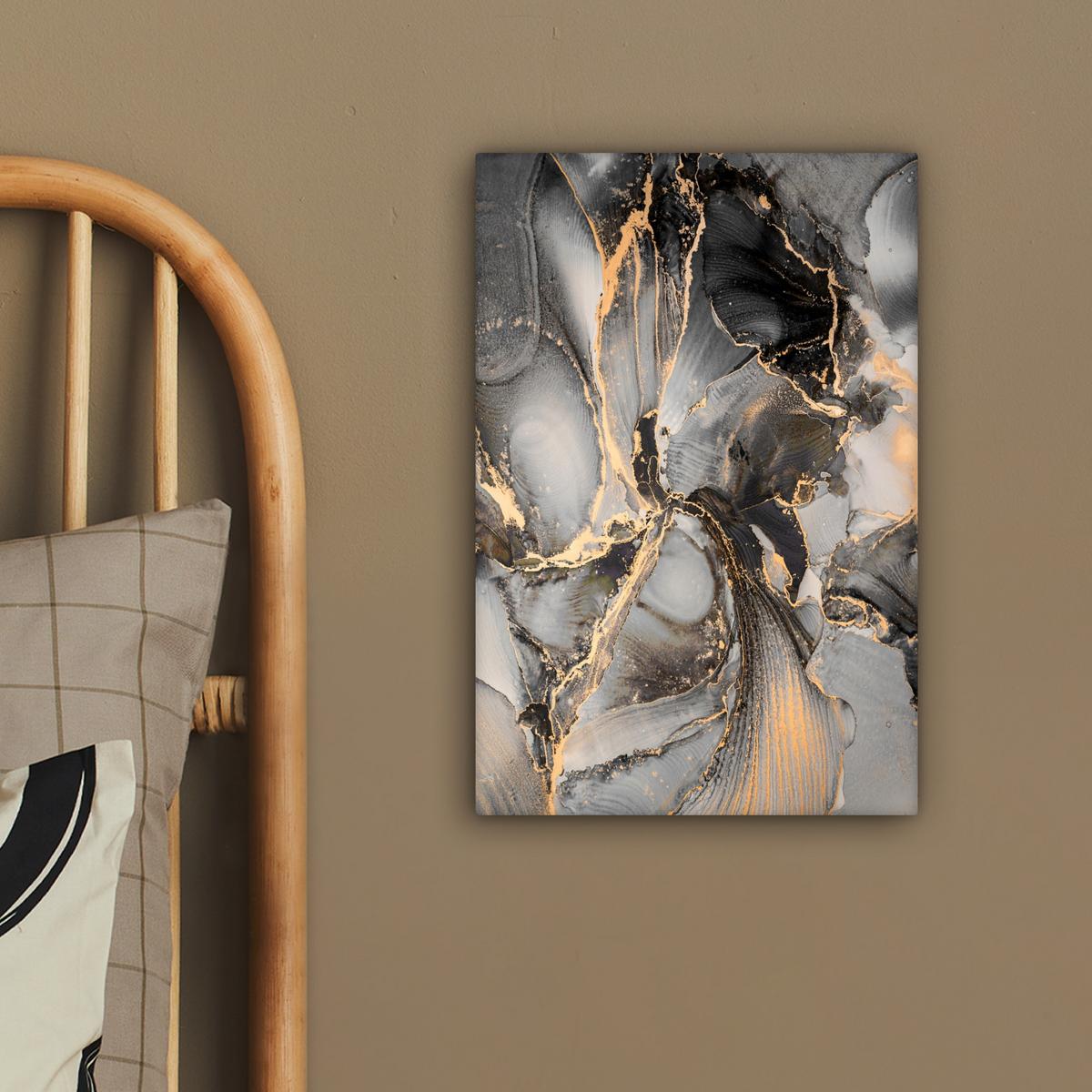 LEINWANDBILD Grau - Luxus - Gold - Marmor Deko Wohnzimmer 20x30 cm - Dunkelgrau, Textil (20/30cm) - MuchoWow