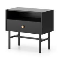 NACHTTISCH Dinley 1S Schwarz 54,8/52/39 cm – mit schwarzen Beinen im minimalistischen Design - Schwarz, Holzwerkstoff/Metall (54.8/52/39cm) - AX Living