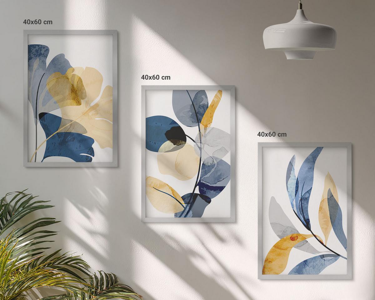 BILDER SET 3er Set - 40x60 cm Silberner Rahmen - Aquarell-Pflanzenmotive - Silberfarben, Kunststoff (40/60cm) - TULUP