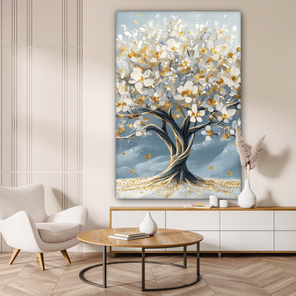LEINWANDBILD Baum - Winter - Baum des Lebens - Modern - Gold Deko Groß 90x140 cm - Goldfarben, Textil (90/140cm) - MuchoWow