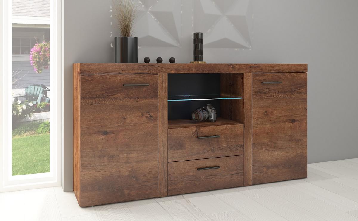 SIDEBOARD RITMO 156x40x82 cm mit 2 Schubladen und 2 Türen Braun - Braun, Holzwerkstoff (156/82/40cm) - MASSENO