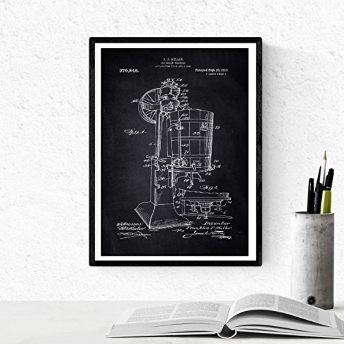 POSTER Set mit 4 Schwarz Eismaschine Patent A4 Schwarzer Rahmen - Schwarz, Papier (29.7/3cm) - Nacnic