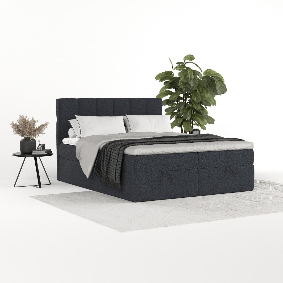 BOXBETT Savio 140/200 cm Anthrazit im Riva Stoff - Anthrazit/Schwarz, Holz/Holzwerkstoff (140/200cm) - AltaBeds