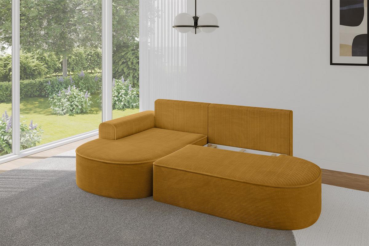 ECKSOFA mit Schlaffunktion und Bettkasten Ottomane Links MARI-L1-S - 283x167x73 cm Senfgelb Cord - Gelb/Schwarz, Holzwerkstoff/Kunststoff (283/167cm) - ALTDECOR