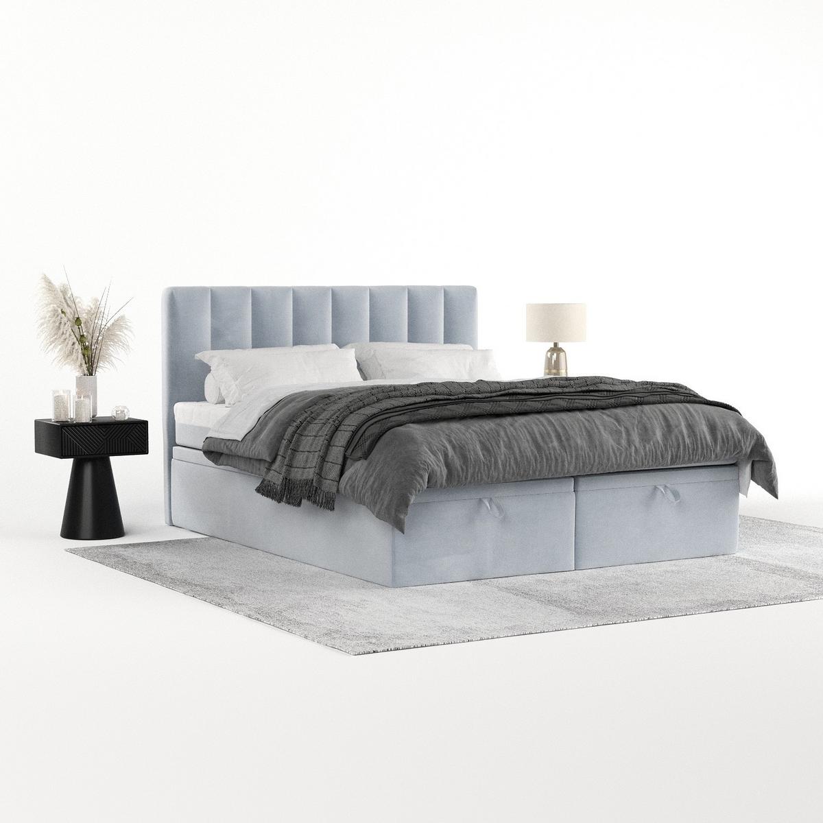 BOXBETT Lume 140/200 cm Hellgrau im Paros Stoff - Hellgrau/Schwarz, Holz/Holzwerkstoff (140/200cm) - AltaBeds
