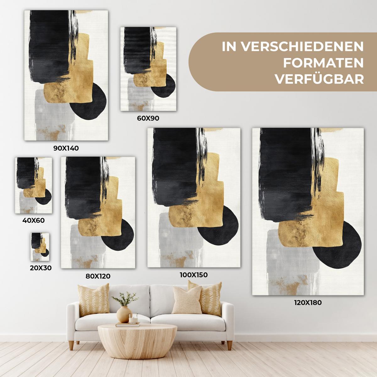 LEINWANDBILD Gold - Rechtecke - Kreise - Abstrakt Wanddeko 40x60 cm - Weiß, Textil (40/60cm) - MuchoWow